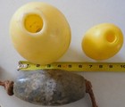 Lot Of 3 Vintage Plastic Fishing Net Floats     Yellow   Gray Buoys 4 5   7 5    Nauti