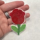 Handmade Handcrafted Beaded Red Rose Flower Applique Iron On Patch
