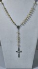 Catholic Rosary Beads With Metal Crucifix Cream Beads Religious Prayer Bead Vtg 