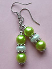 Lime Green   White Glass Pearl Drop Earring Sp Fish Hook Hand Crafted