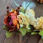 Artificial Wedding Dahlia Flower Bouquet Arrangement Set W  White Woven Basket