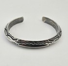 Vintage Native Sterling Silver Stamped Cuff Bracelet 7    Chunky Hand Cast - 50g