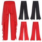Womens Trousers Yoga Ruffles Jazz Dance Pants Sequined Costumes Rumba Practice