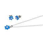 Blue Opal Flower Design Necklace   Earrings Set W  Accents   925 Sterling Silver