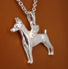 Large Sterling Silver Doberman Pinscher With Cropped Ears Angel Pendant