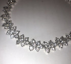 Sparkly Floral Clear Stone Necklace Silver Tone Wedding Elegant Jewelry