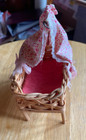 Vintage-wicker Dollhouse Crib With Floral Canopy-made In West Germany-4 Inches
