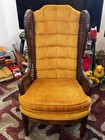 Lewittes Vintage Mustard Velvet Cane Wingback Chairs  pair 