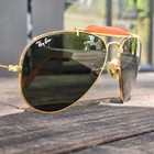 Rare Vintage Ray Ban Leathers Outdoorsman Gold 58mm - Green Bl Lenses - Usa Made