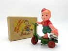 1940s Japanese Tin Toy Scooter Boy Wind-up W box Perfectly Working Excellent Old