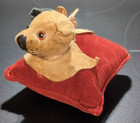 Antique German Felt Pincushion Dog Glass Eyes Red Velvet Cushion C1920s Sewing