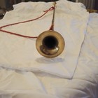 Vintage Brass Hunting Horn W Red Strap