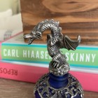 Vtg Perfume Bottle Cobalt Blue Pewter Filigree Collar Pewter Dragon Stopper