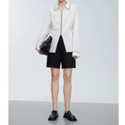 Women s Zipper Long Sleeve Shirt Loose Blouse Lapel Collar Long Sleeve White Top