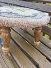 Vintage Antique  Wood Foot Stool Distressed Needlepoint 14    Across 8    Tall
