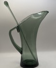Vintage Mid-century Green Art Glass Pitcher With Glass Stirrer Martini Pitcher