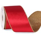  Velvet Ribbon Wired 4 Inch Glossy Velvet With Gold Glitter 4 Inch Red