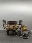 Collection Of Chinese Antique Gilding Bronze Artifacts  Erlong Xizhu Furnace