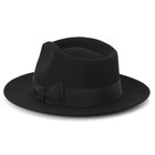 Gents Wide Brim Black Wool Fedora Hat Hand Made Felt Trilby With Ribbon Band