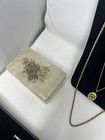 Vintage Alabaster Style Stone Jewelry Trinket Box Floral Hinged Gold Tone Trim