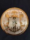 Vintage Ornate Glass Powder Jar Vanity With Metal Patterned Lid