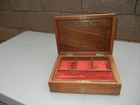 Antique Vintage Wooden Wood Jewelry Box Intricate Brass Floral Inlay Work W  Key