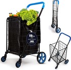 Foldable Shopping Cart W  Removable Liner Heavy Duty 360 Wheels Blue