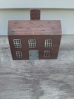 Primitive Wooden Block House Hand Painted Folk Art Miniature Blue Green Red