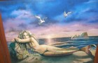 Mermaid Framed Print On Stormy Beach Vintage