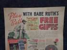 1935 Babe Ruth Quaker Puffed Wheat Cereal Ad Baseball Premium W  Intact Coupon