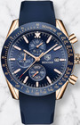 Men s Casual Sporty Watch Quartz Movement Leather Strap Dark Blue Dial Gold Case