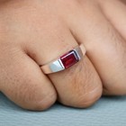 Natural Red Garnet Ring Signet Ring 925 Silver Ring Mens Signet Ring