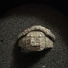 14k White Gold Princess-cut Diamond Halo Engagement wedding Ring Set Sz 7