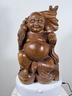 Large Vintage Hand Carved Wood Laughing Buddha Hotei Statue 18    Oriental Figure