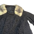 Vintage Black Lamb Style Brocade Fur Collared Overcoat Size L xl