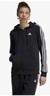 New Adidas Women s M Black Essentials 3-stripes Full Zip Fleece Hoodie Hz5743