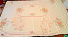 Vintage Hand Embroidered Oval Floral Tablecloth   6 Napkins Set - 58  X 86  Euc
