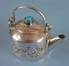 Miniature Navajo Teapot Stamped Sterling Silver Turquoise   Wkw Wesley Whitman
