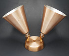 Vintage Mid Century Modern Atomic Metal Dual Cone Wall Light Fixture Sconce Rose