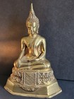 Antique Brass Thai  Buddha Statue With Painted Eyes  18cm High 