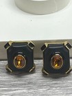 Black Squares W  Amber Stones Clip-on Earrings Vintage Replica Made In Italy 