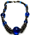Beautiful French Rousselet  Blue Glass Bead Vintage Neckalce Restrung