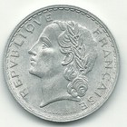 Very Nice High Grade Au 1950 France 5 Francs Coin-may375