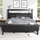Upholstered Full queen king Bed Frame With Starry Sky Light And Charging Station
