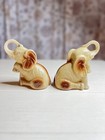 Vintage Set Of 2 Ceramic Elephant Figurines Trunk  Up Made In Brazil Numbered 