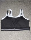 Alo Women s 2-piece Bra   Skort Set Black white Tennis Athletic Stretch