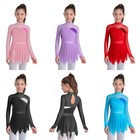 Girls Lyrical Dance Dress Asymmetrical Rhinestones Gymnastics Leotard Dress