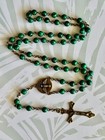 Vintage Bronze Green Malachite Stone Bead Holy Rosary For Catholic Prayer Gift
