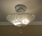 Vintage 1930s Art Deco Glass Shade Ceiling Light Fixture Chandelier Rewired