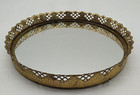 Vintage Mirror Vanity Tray Round Hollywood Regency Mcm Gold Metal Filigree Lace